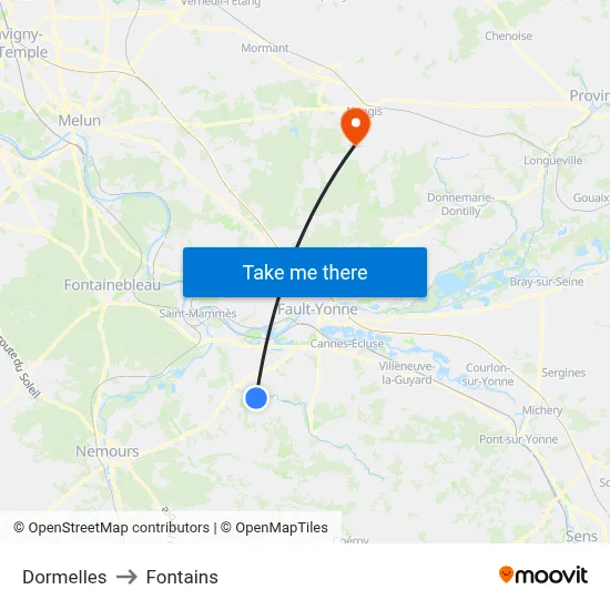 Dormelles to Fontains map