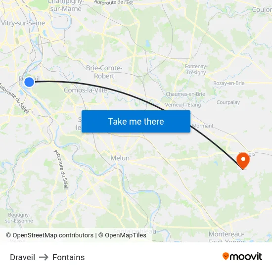 Draveil to Fontains map