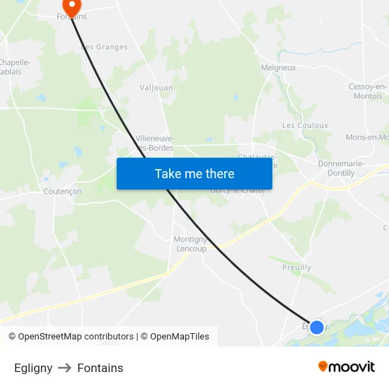 Egligny to Fontains map