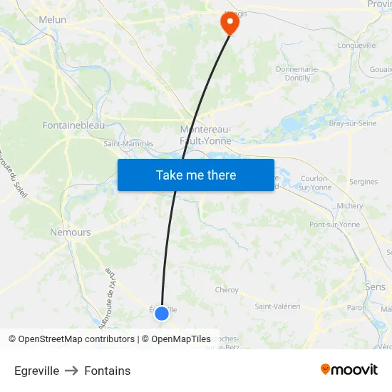 Egreville to Fontains map