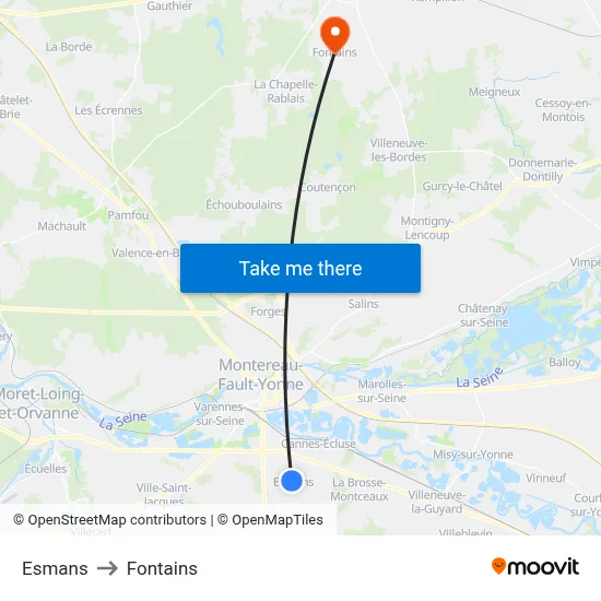 Esmans to Fontains map