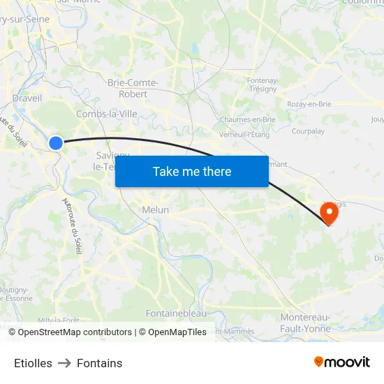 Etiolles to Fontains map