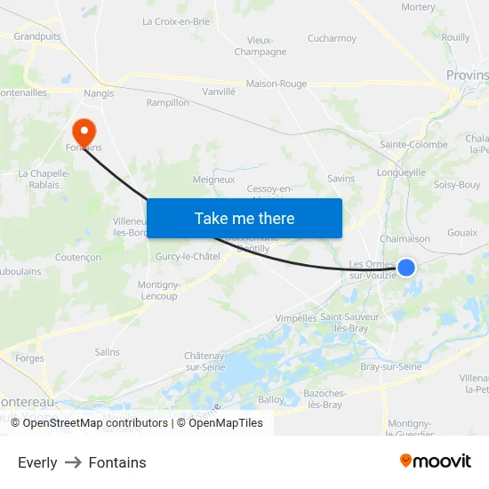 Everly to Fontains map