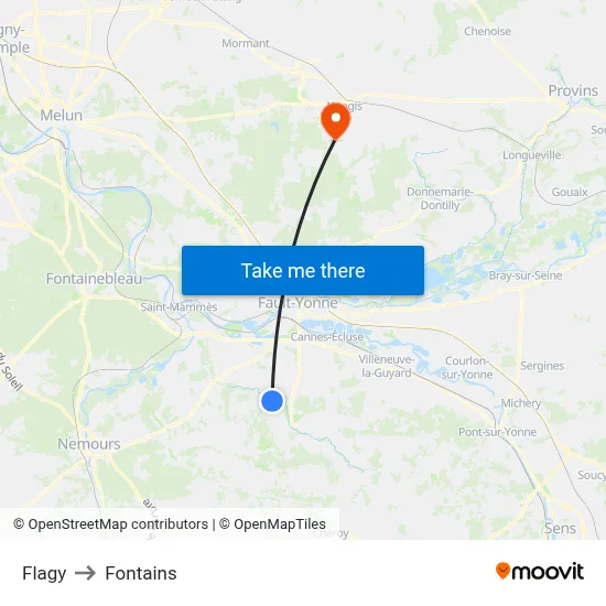 Flagy to Fontains map