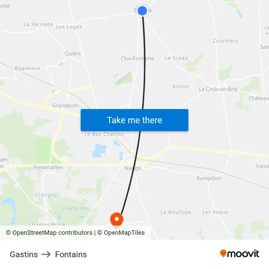 Gastins to Fontains map