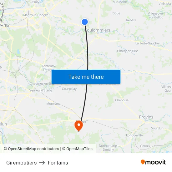 Giremoutiers to Fontains map