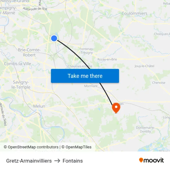 Gretz-Armainvilliers to Fontains map