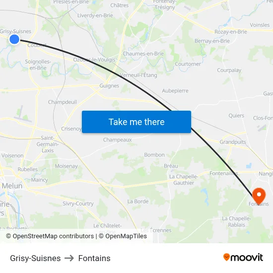 Grisy-Suisnes to Fontains map