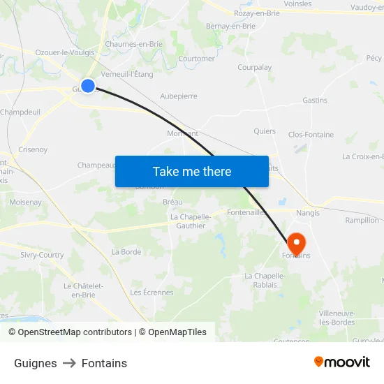Guignes to Fontains map