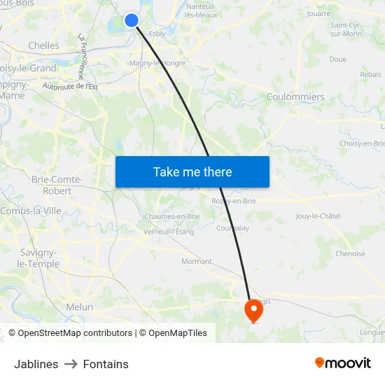 Jablines to Fontains map