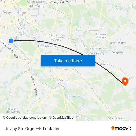 Juvisy-Sur-Orge to Fontains map
