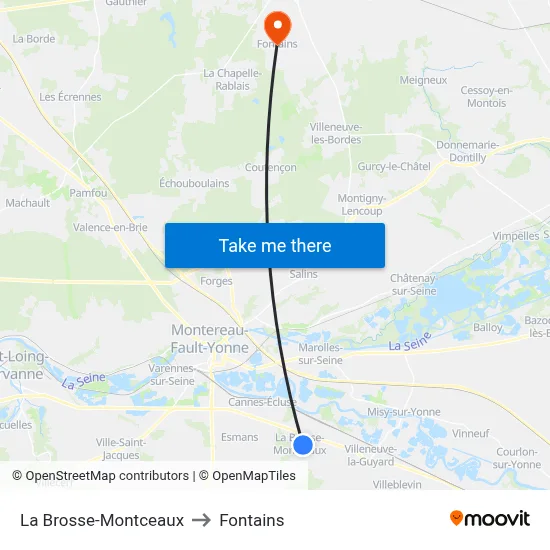 La Brosse-Montceaux to Fontains map