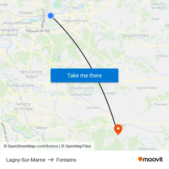Lagny-Sur-Marne to Fontains map