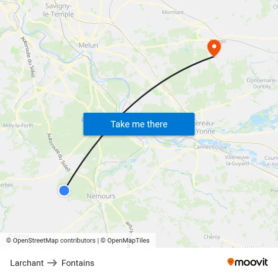 Larchant to Fontains map