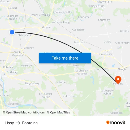 Lissy to Fontains map