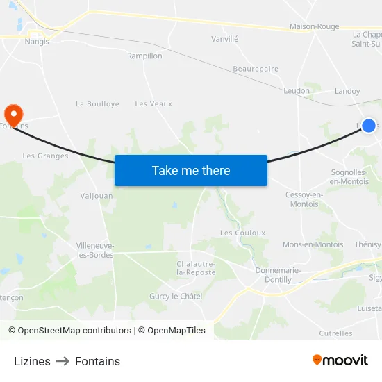Lizines to Fontains map
