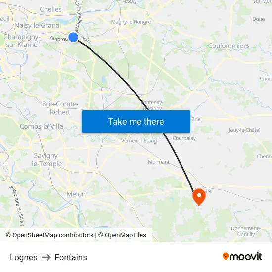Lognes to Fontains map