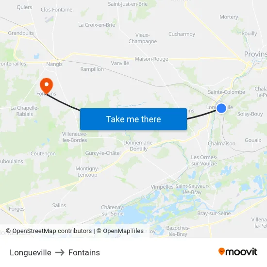 Longueville to Fontains map