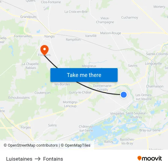 Luisetaines to Fontains map