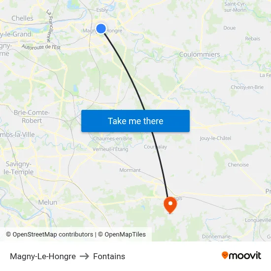 Magny-Le-Hongre to Fontains map
