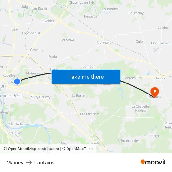 Maincy to Fontains map