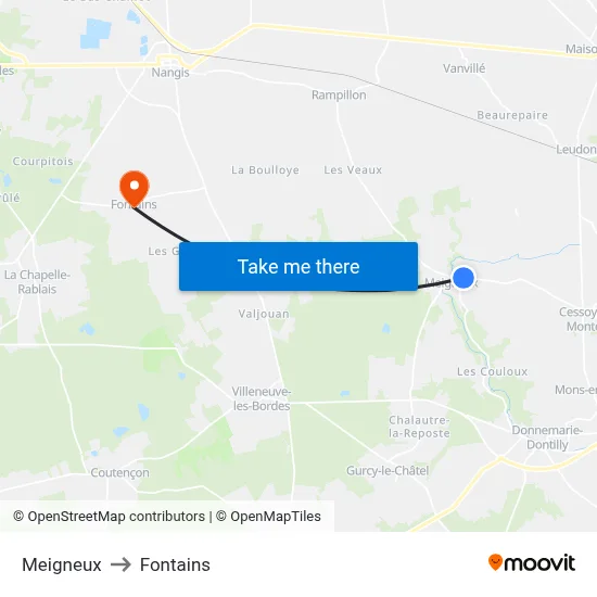 Meigneux to Fontains map