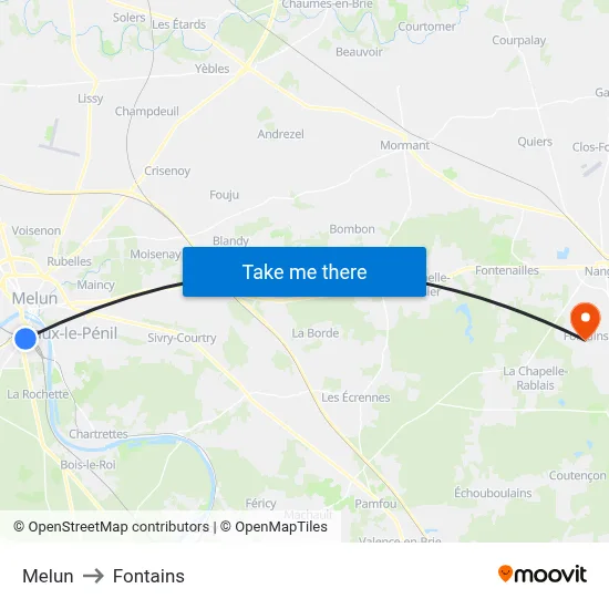 Melun to Fontains map
