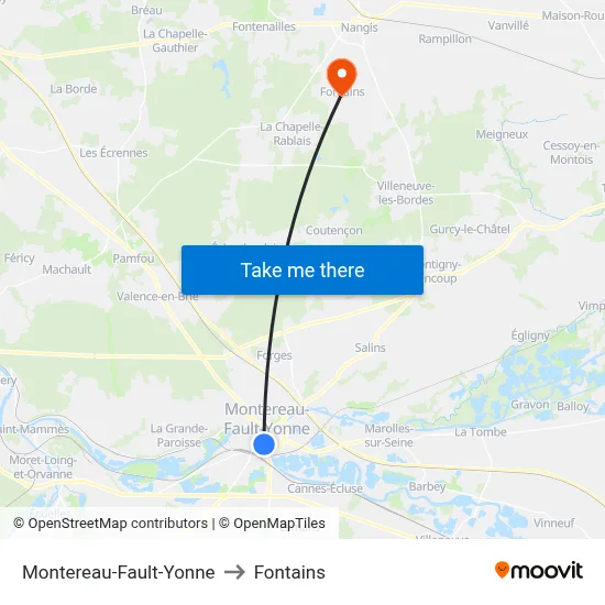 Montereau-Fault-Yonne to Fontains map