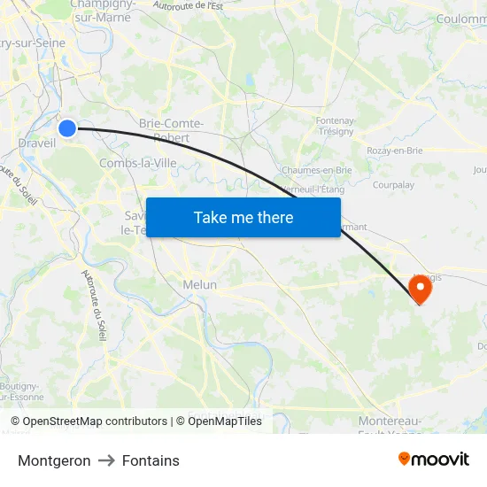 Montgeron to Fontains map