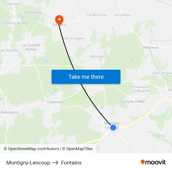 Montigny-Lencoup to Fontains map
