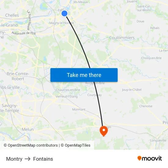 Montry to Fontains map