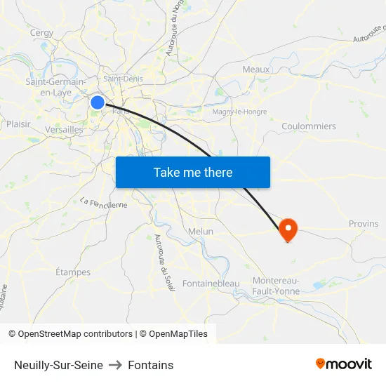 Neuilly-Sur-Seine to Fontains map