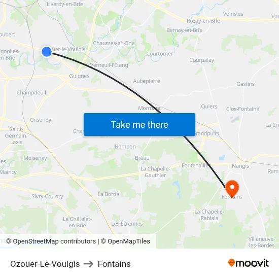 Ozouer-Le-Voulgis to Fontains map