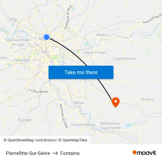 Pierrefitte-Sur-Seine to Fontains map