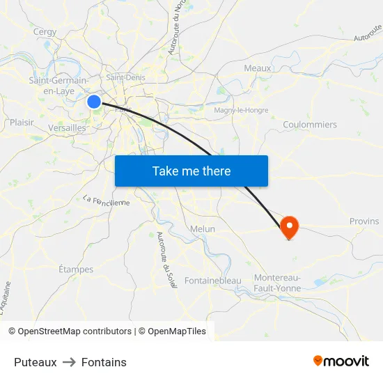 Puteaux to Fontains map
