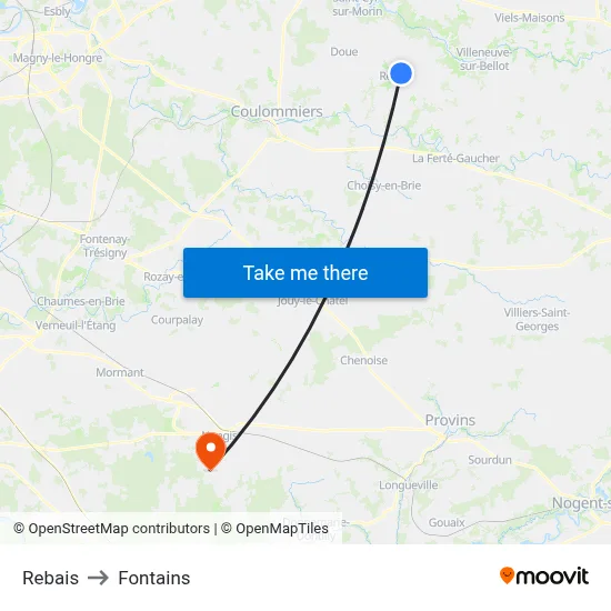 Rebais to Fontains map