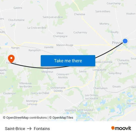 Saint-Brice to Fontains map