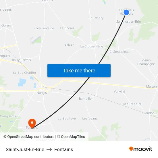 Saint-Just-En-Brie to Fontains map