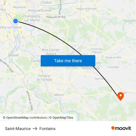 Saint-Maurice to Fontains map