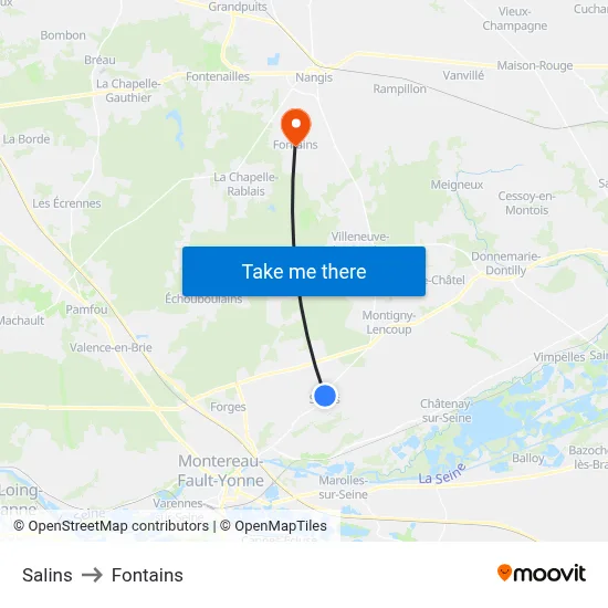 Salins to Fontains map