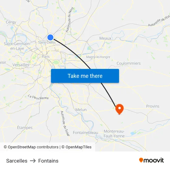 Sarcelles to Fontains map