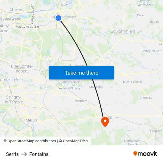 Serris to Fontains map
