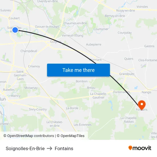 Soignolles-En-Brie to Fontains map