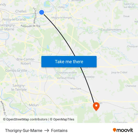 Thorigny-Sur-Marne to Fontains map