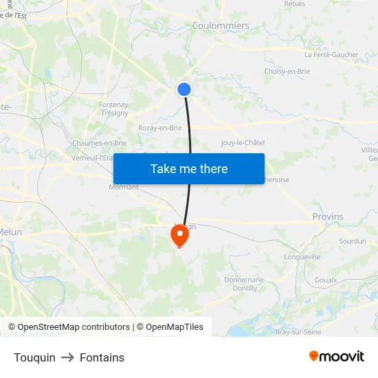 Touquin to Fontains map