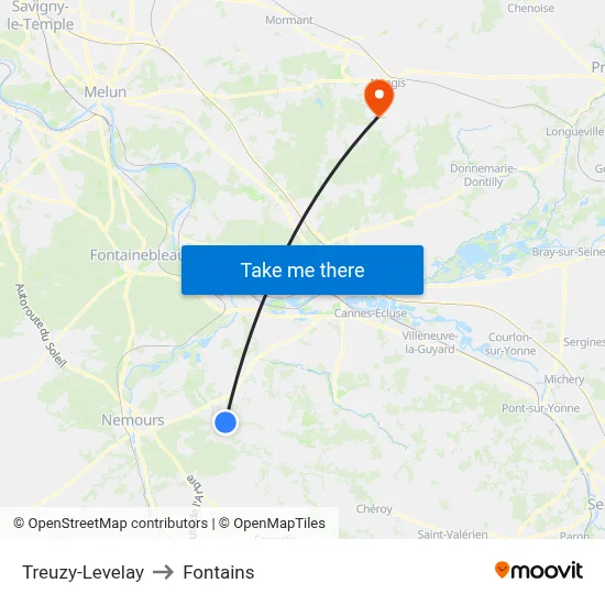 Treuzy-Levelay to Fontains map