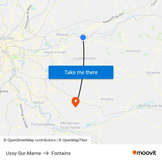 Ussy-Sur-Marne to Fontains map