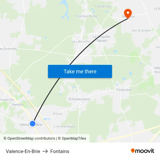 Valence-En-Brie to Fontains map
