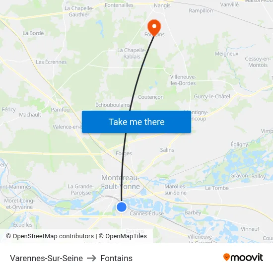 Varennes-Sur-Seine to Fontains map
