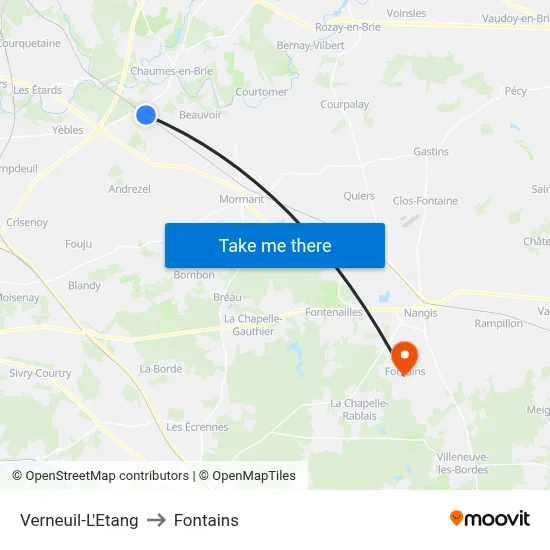 Verneuil-L'Etang to Fontains map